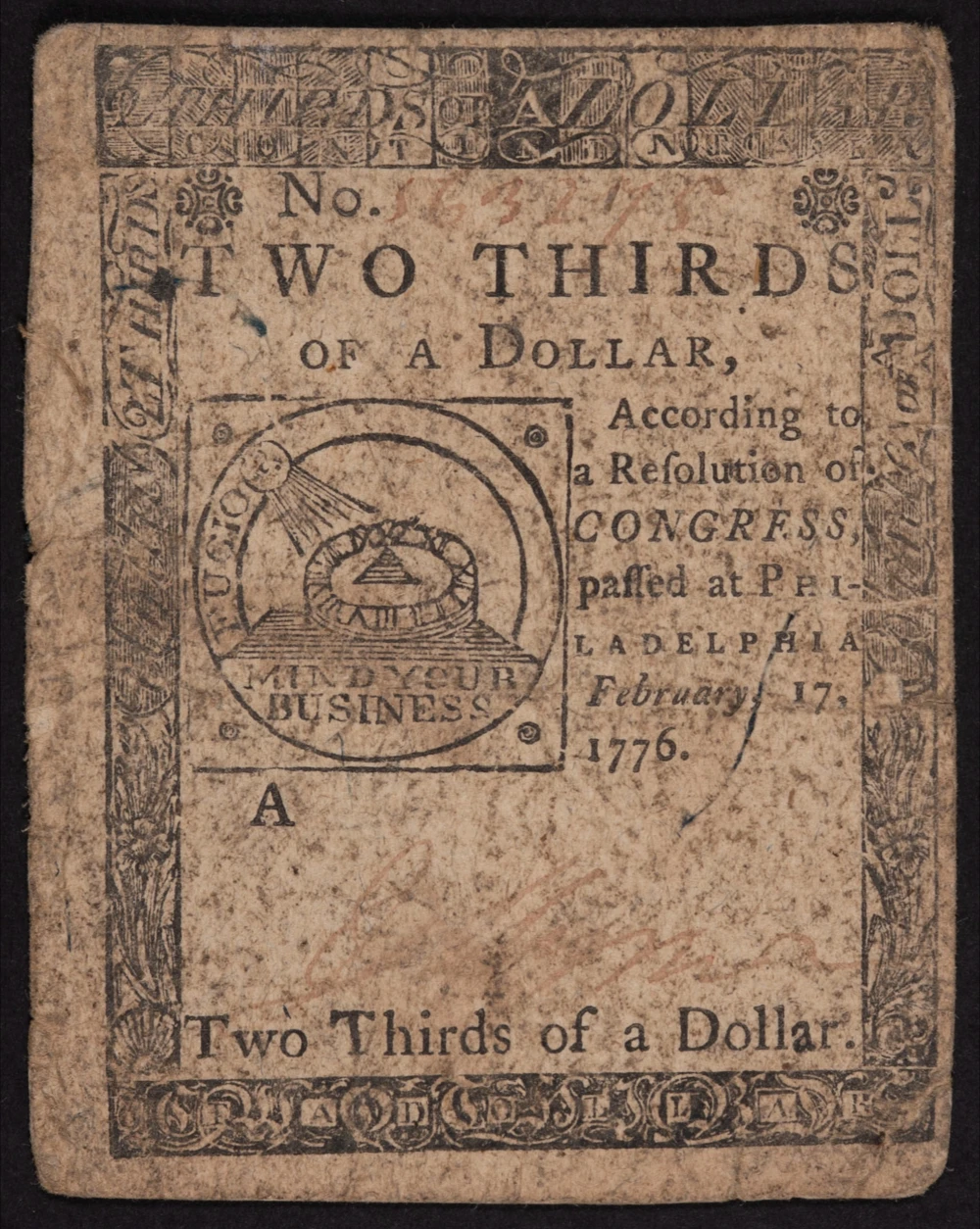 VF 1776  $2/3 Continental Currency