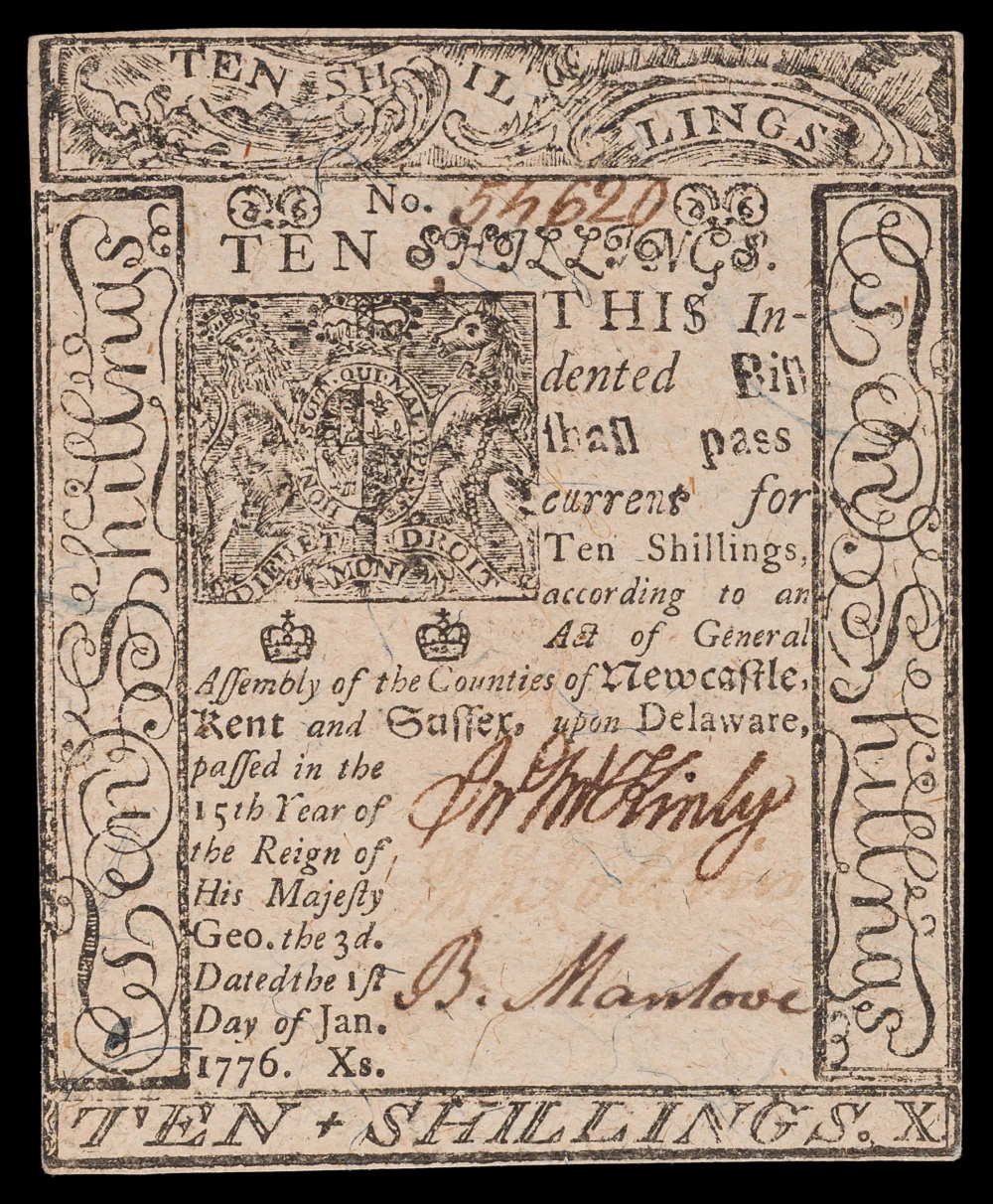 Delaware. AU 1776 10 Shillings Note