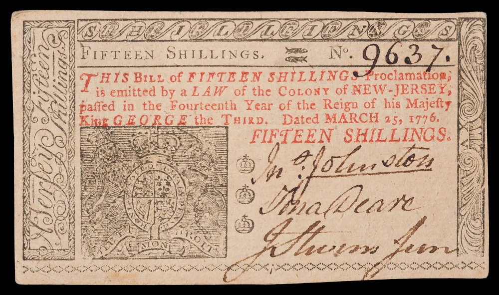 New Jersey. AU 1776 15 Shillings Note