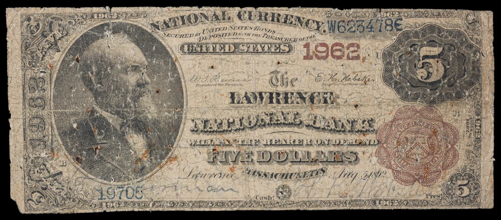 Massachusetts. Good-4 1882 National Currency $5