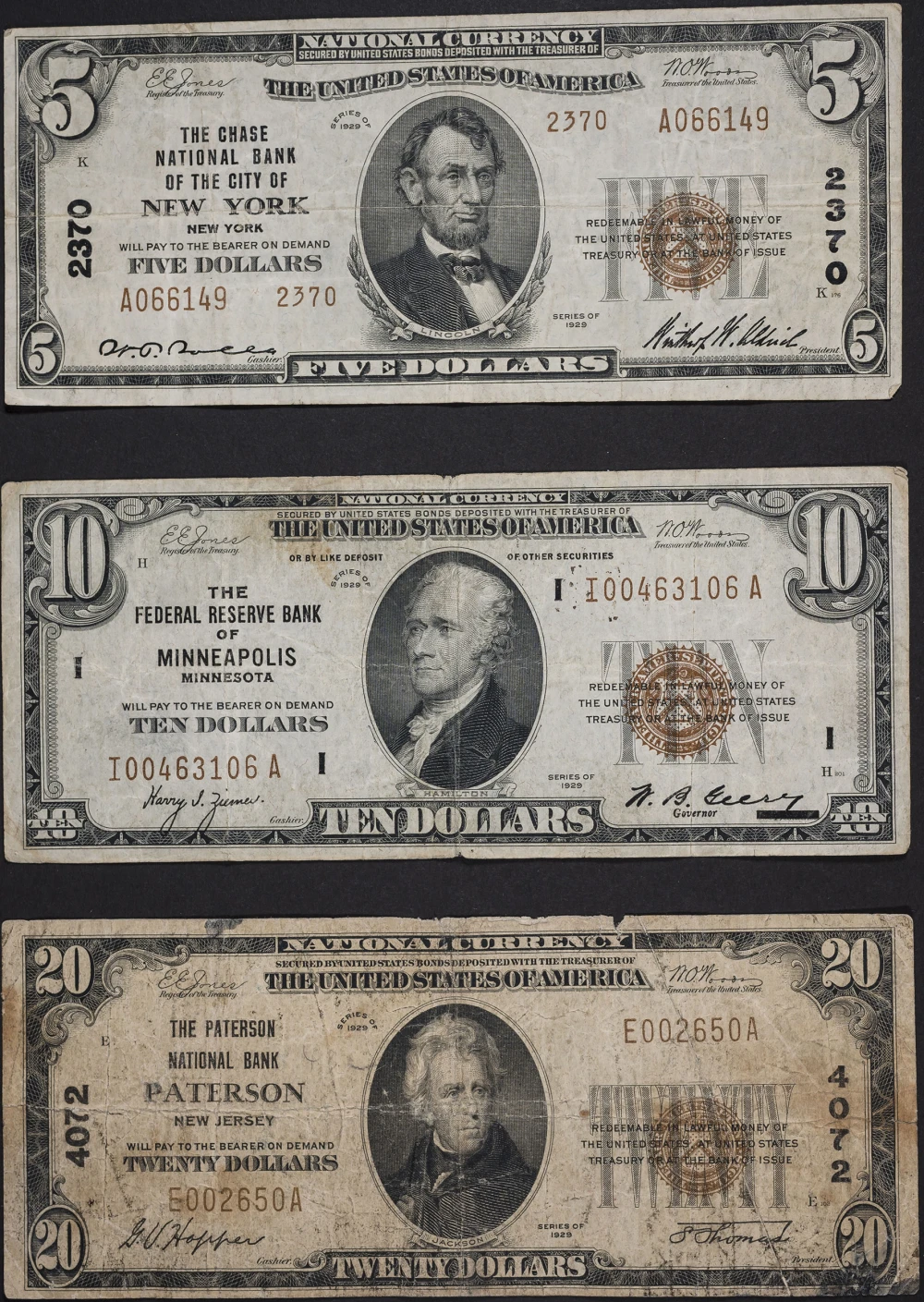 VG to VF National Currency Denomination Trio