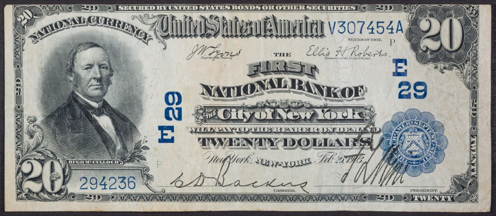 New York. VF 1902 National Currency $20