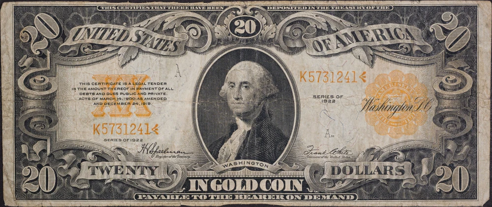 VF 1922 $20 Gold Note