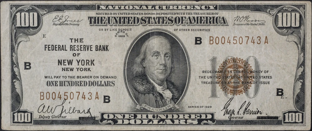 VF 1929 National Currency $100 Note