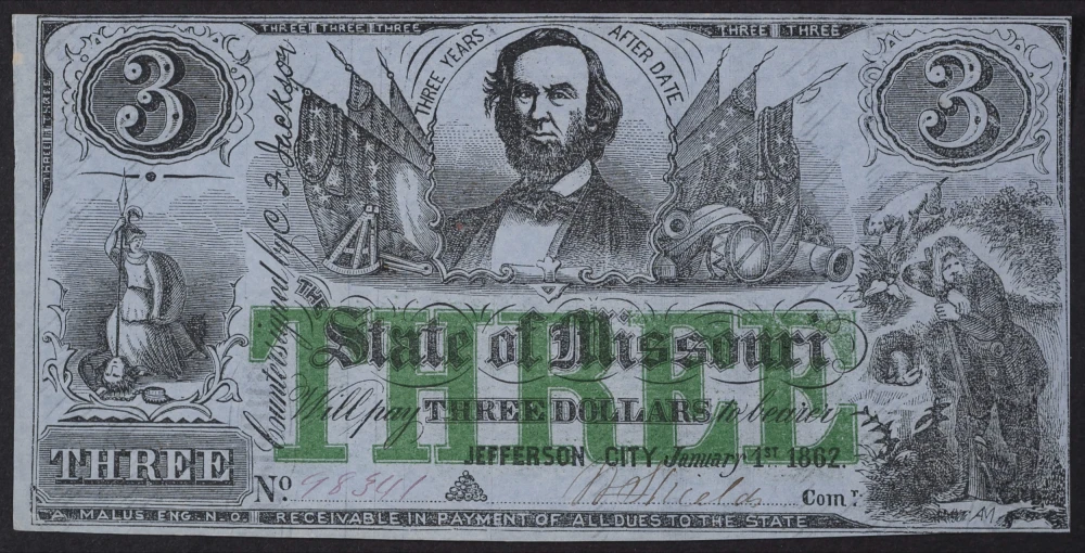 Missouri. AU 1862 $3 Note