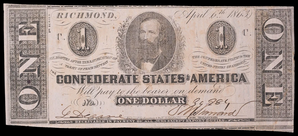 Confederate States. VF 1863 $1 Note