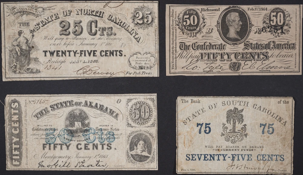 Quartet of Southern States Fractional Currency
