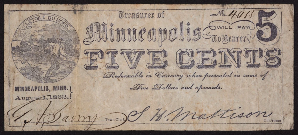 Very Rare Minneapolis MN Civil War Scrip