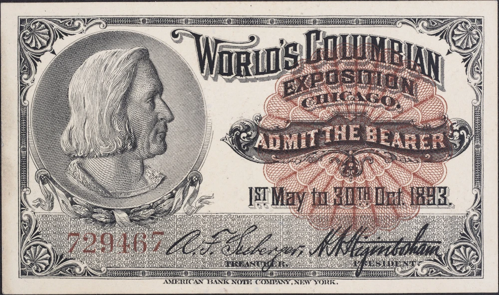 Unc 1893 Columbian Expo Admission Ticket