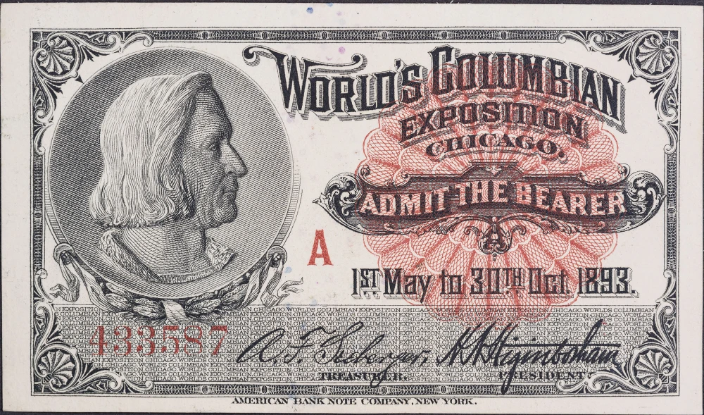 Crisp New 1893 Columbian Expo Admission Ticket