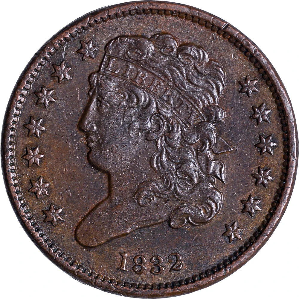 AU-50+ 1832 Half Cent