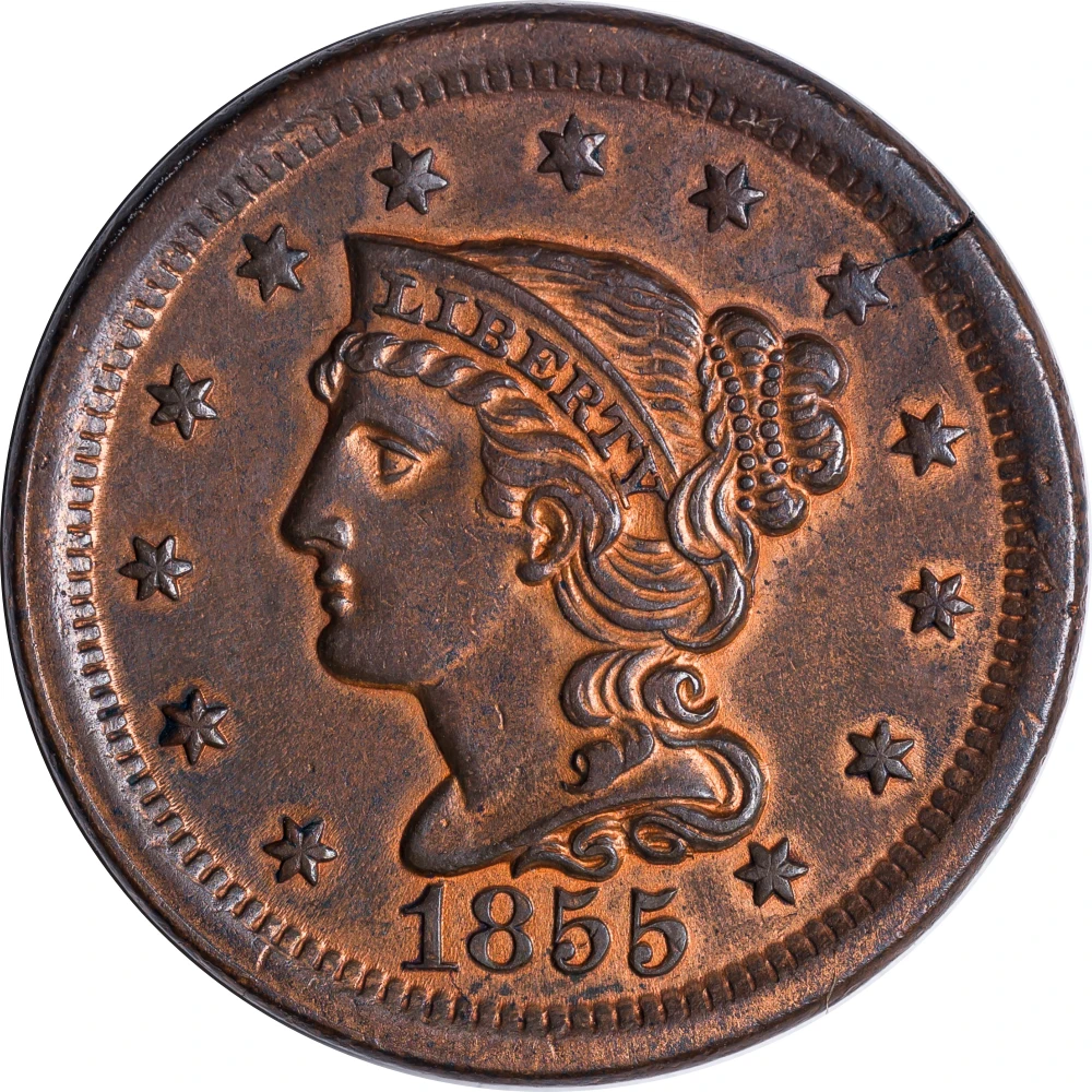 Unc Details 1855 Large Cent