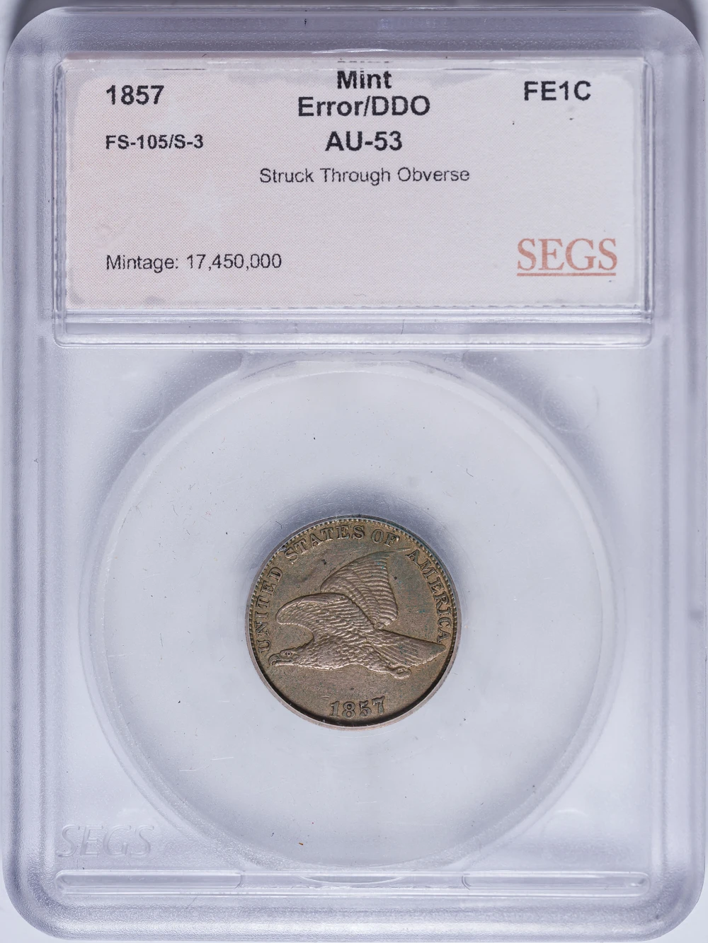 SEGS AU-53 1857 Flying Eagle Cent