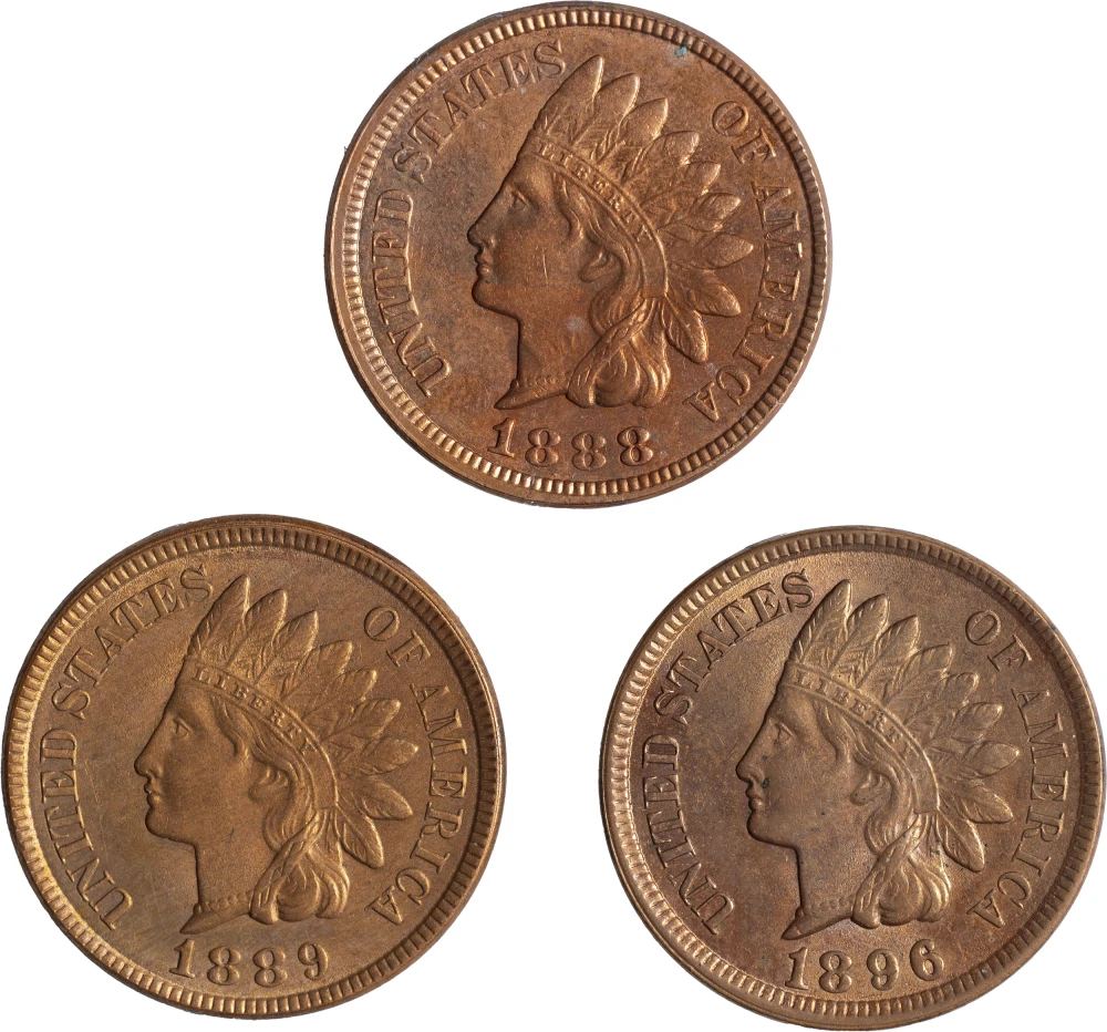 3 Diff UNC Details Indian Cents