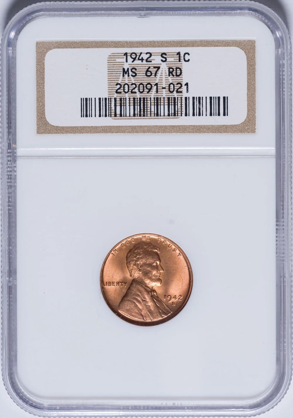 NGC MS-67 RD 1942-S Lincoln Cent