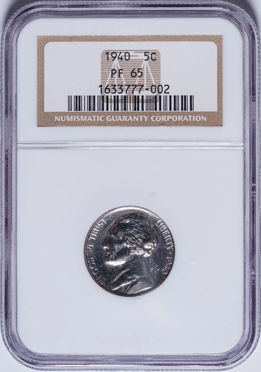 NGC Proof-65 1940 Jefferson Nickel