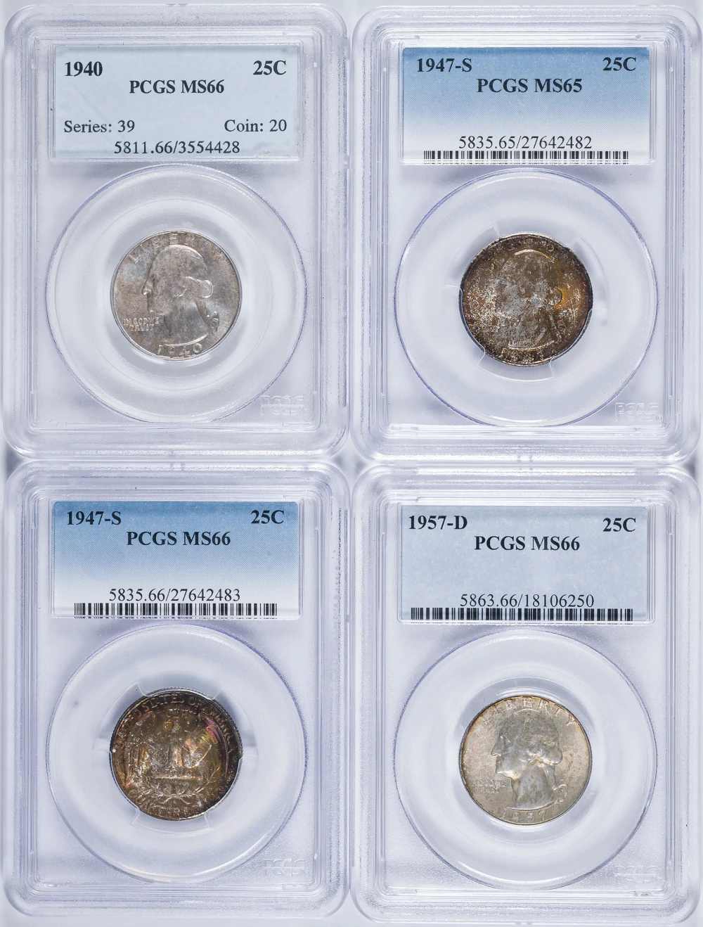 PCGS-Certified Toned Washington Quarter Foursome