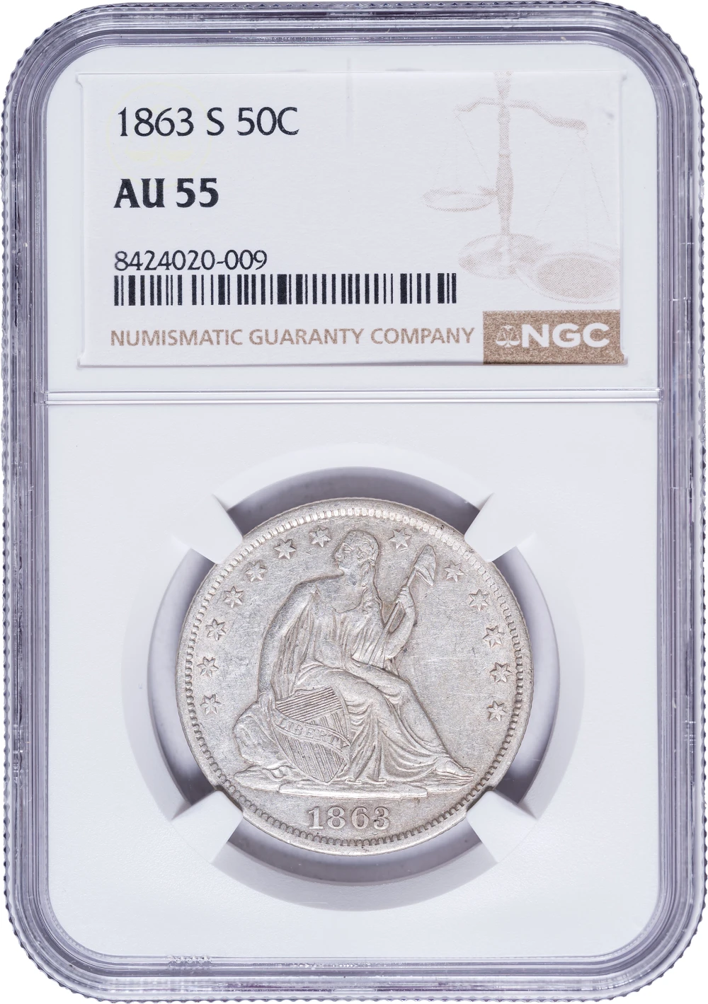 NGC AU-55 1863-S Liberty Seated Half Dollar