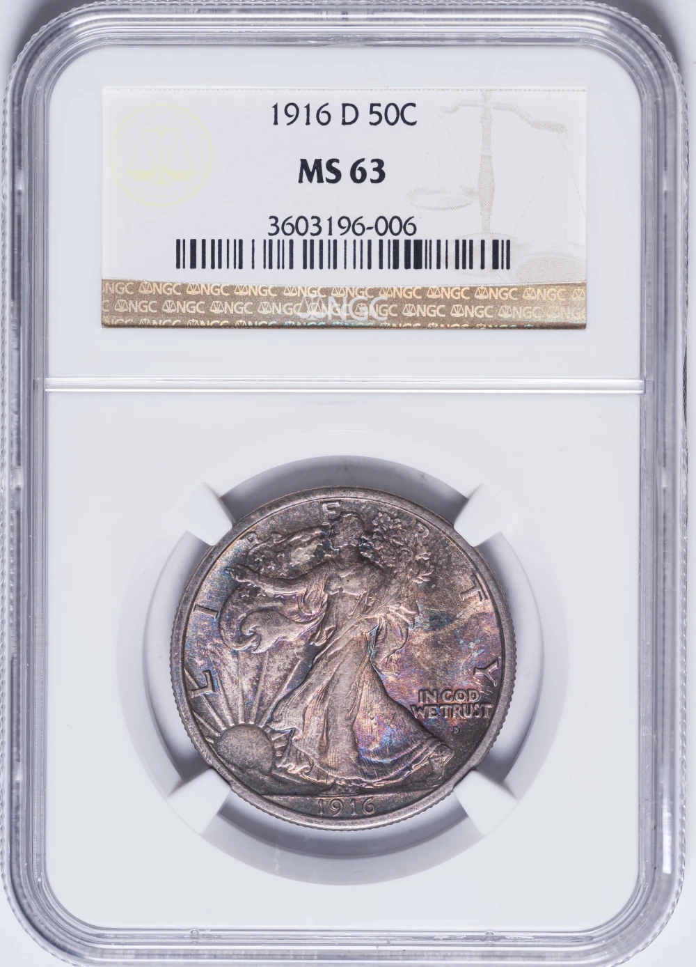 NGC MS-63 1916-D Walking Liberty Half Dollar