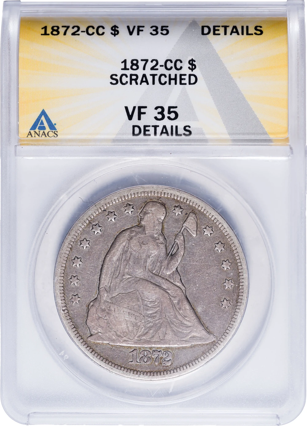 VF-35 Details 1872-CC Seated Dollar