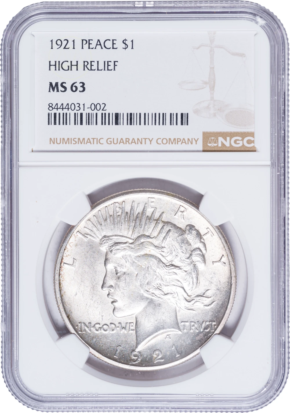 NGC MS-63 1921 Peace Dollar