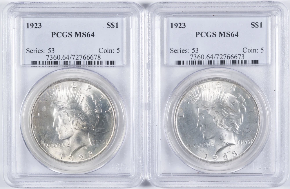 PCGS MS-64 1923 Peace Dollar Pair
