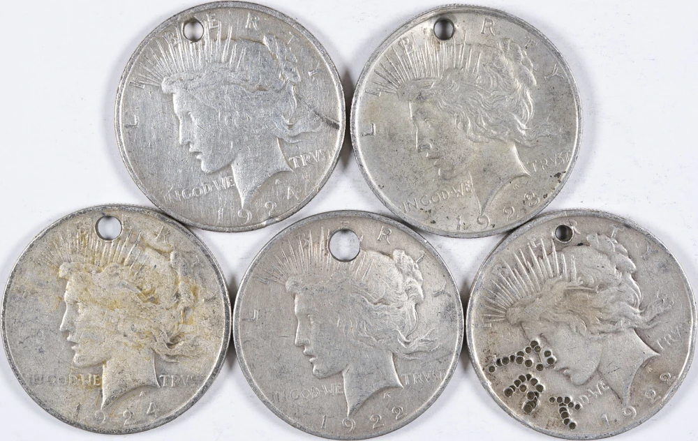 5 Pieces Holed Peace Dollars