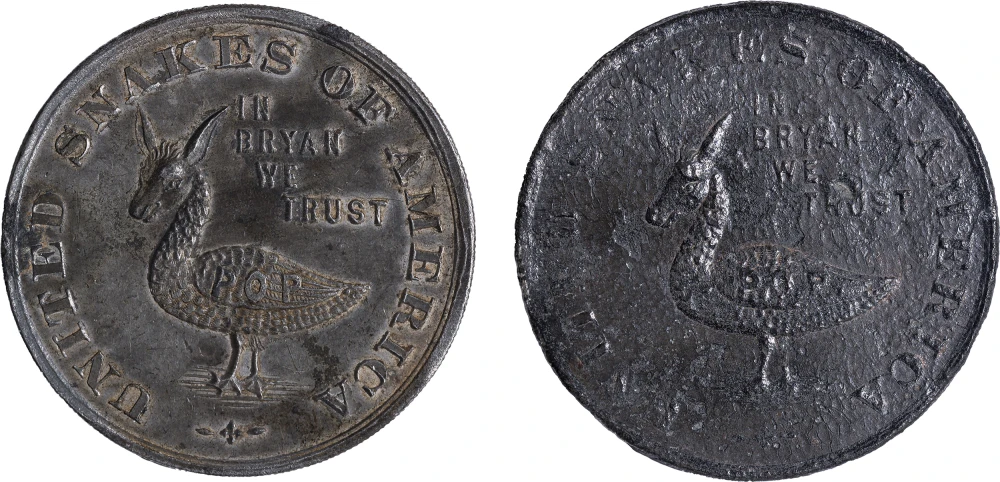 Pair of 1896 Bryan Money One Dam Pieces