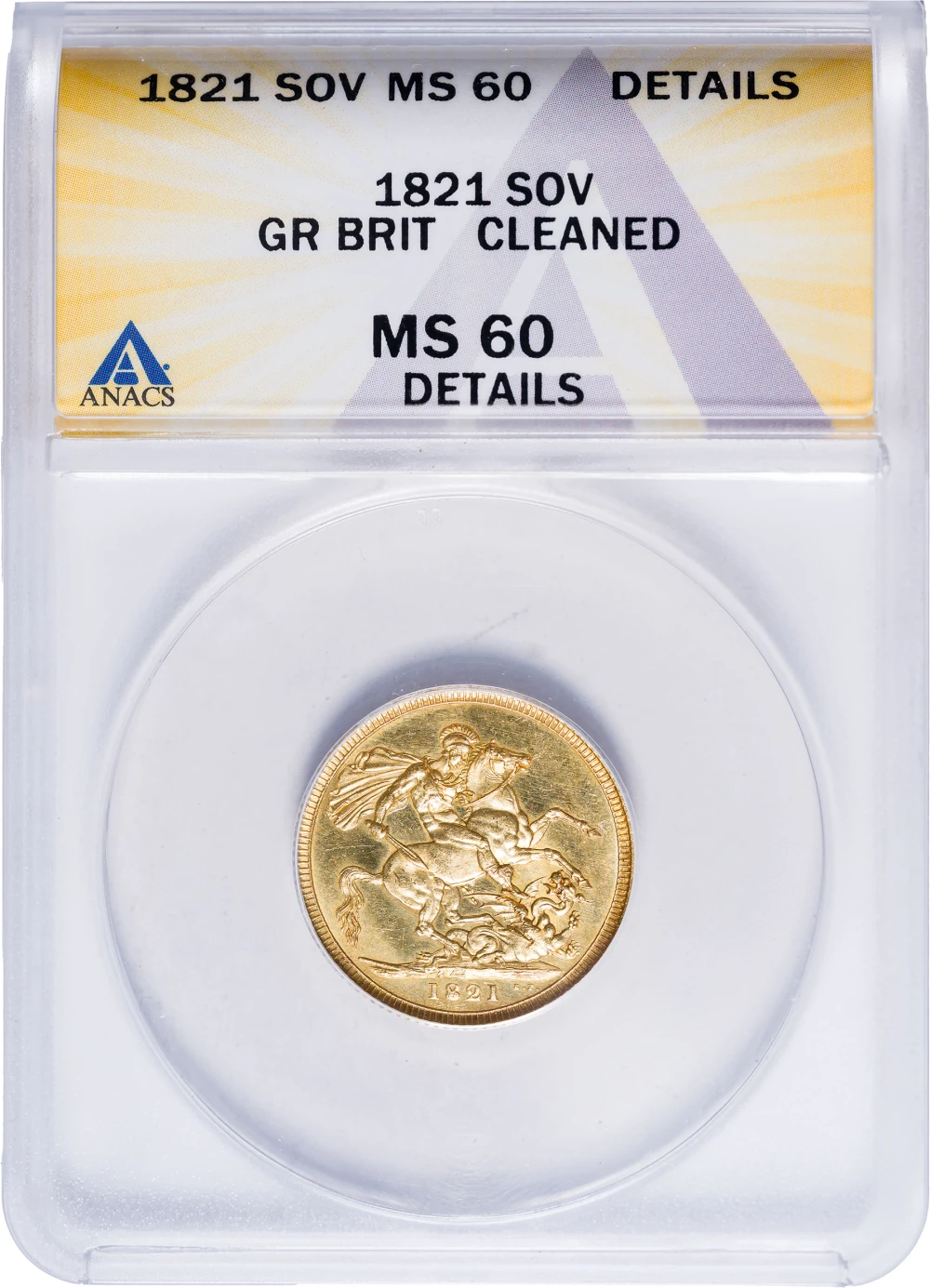 Great Britain. ANACS MS-60 Details 1821 Sovereign