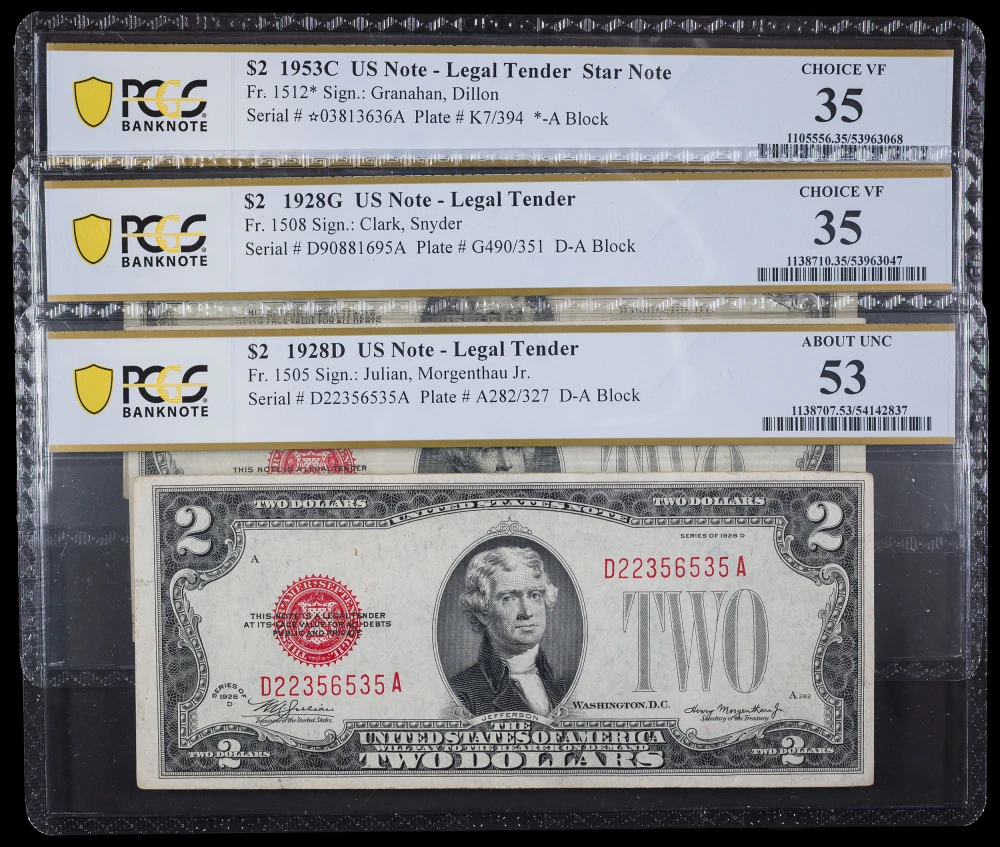 3 Pcs PCGS Legal Tender $2 Red Seal Notes
