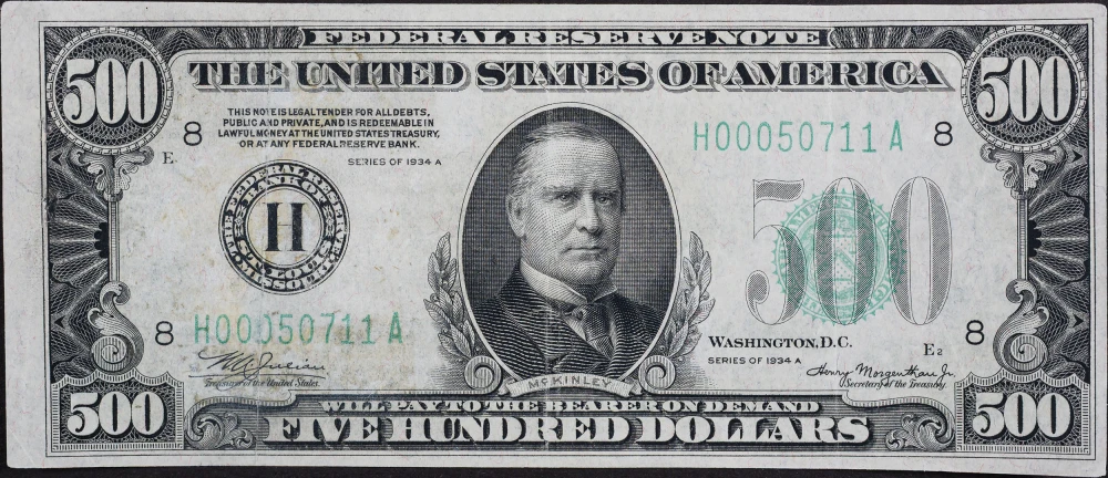 VF+ 1934 A $500 Federal Reserve Note