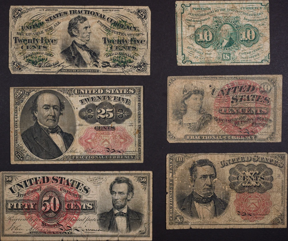 Half Dozen Average Circulated Fractional Notes