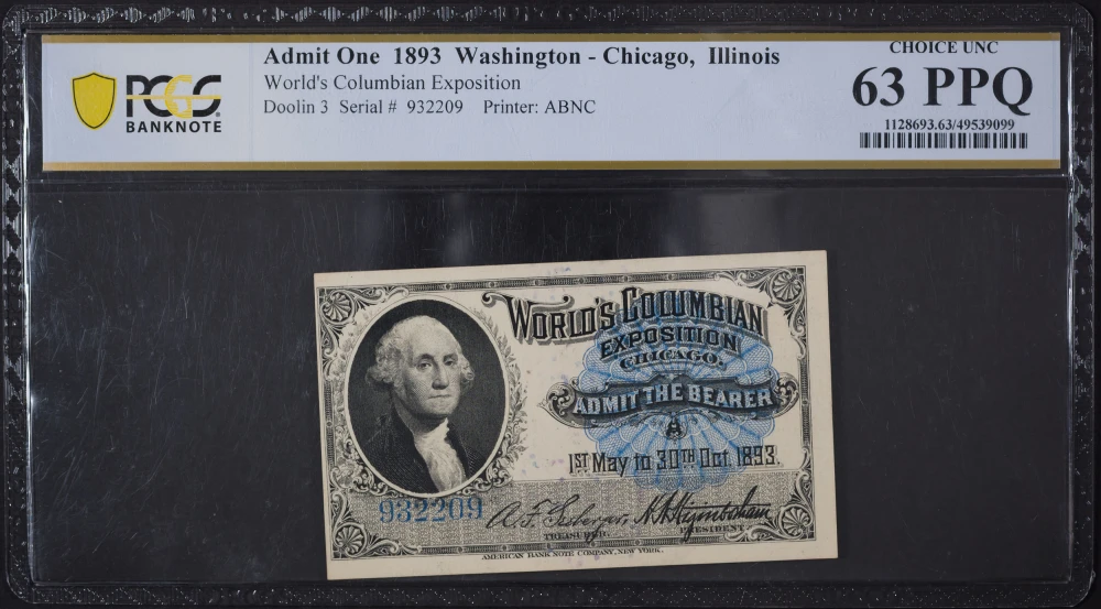 PCGS Choice-63 PPQ Columbian Expo Ticket