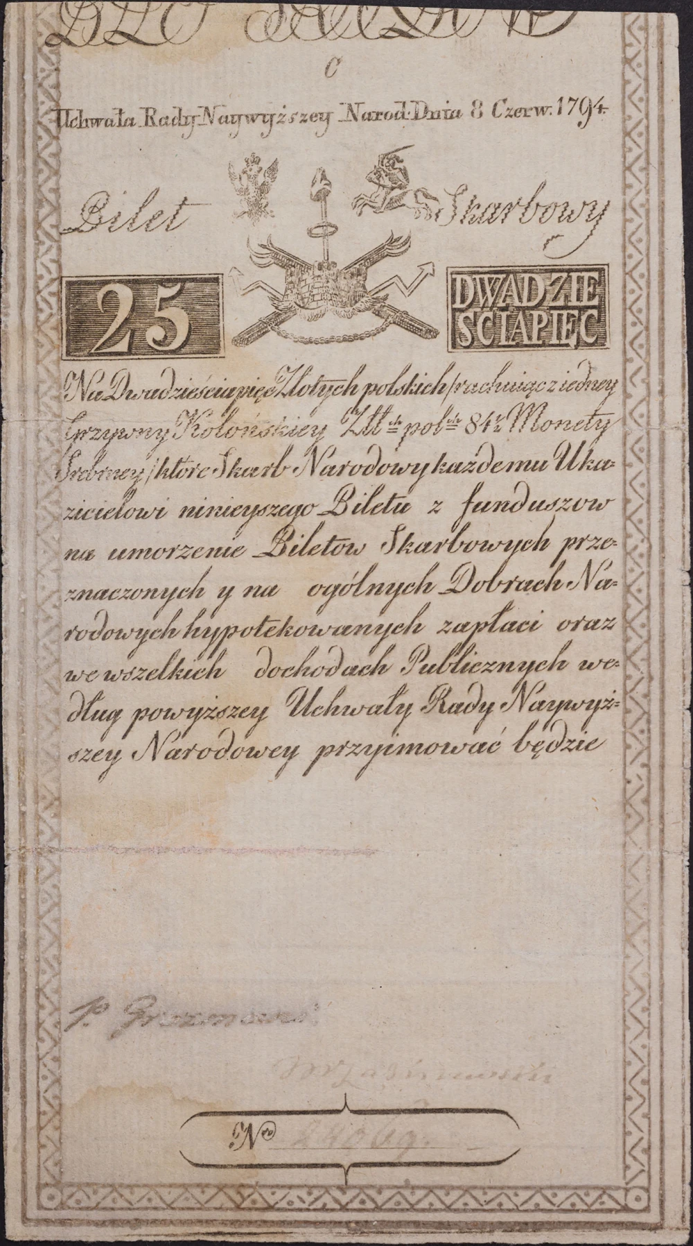 Poland. VF 1794 Bilet Skarbowy Note Rarity