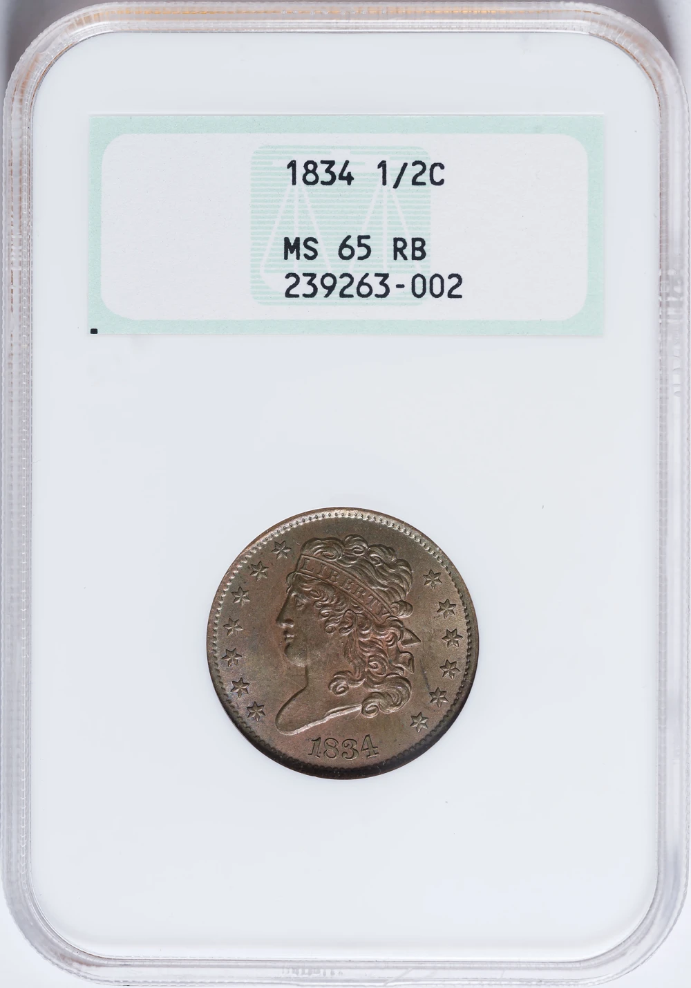NGC MS-65 RB 1834 Half Cent