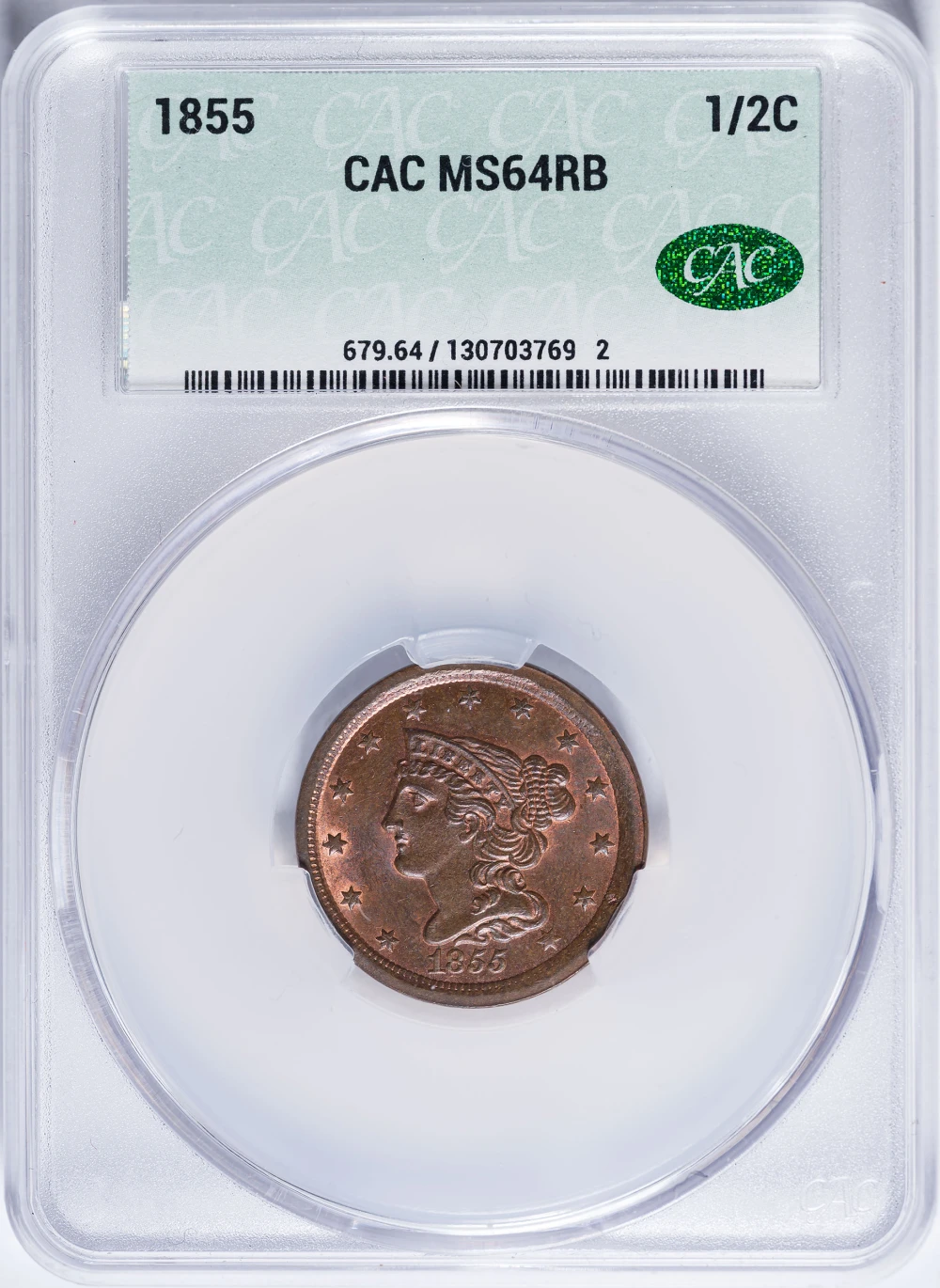 CACG MS-64 RB 1855 Half Cent