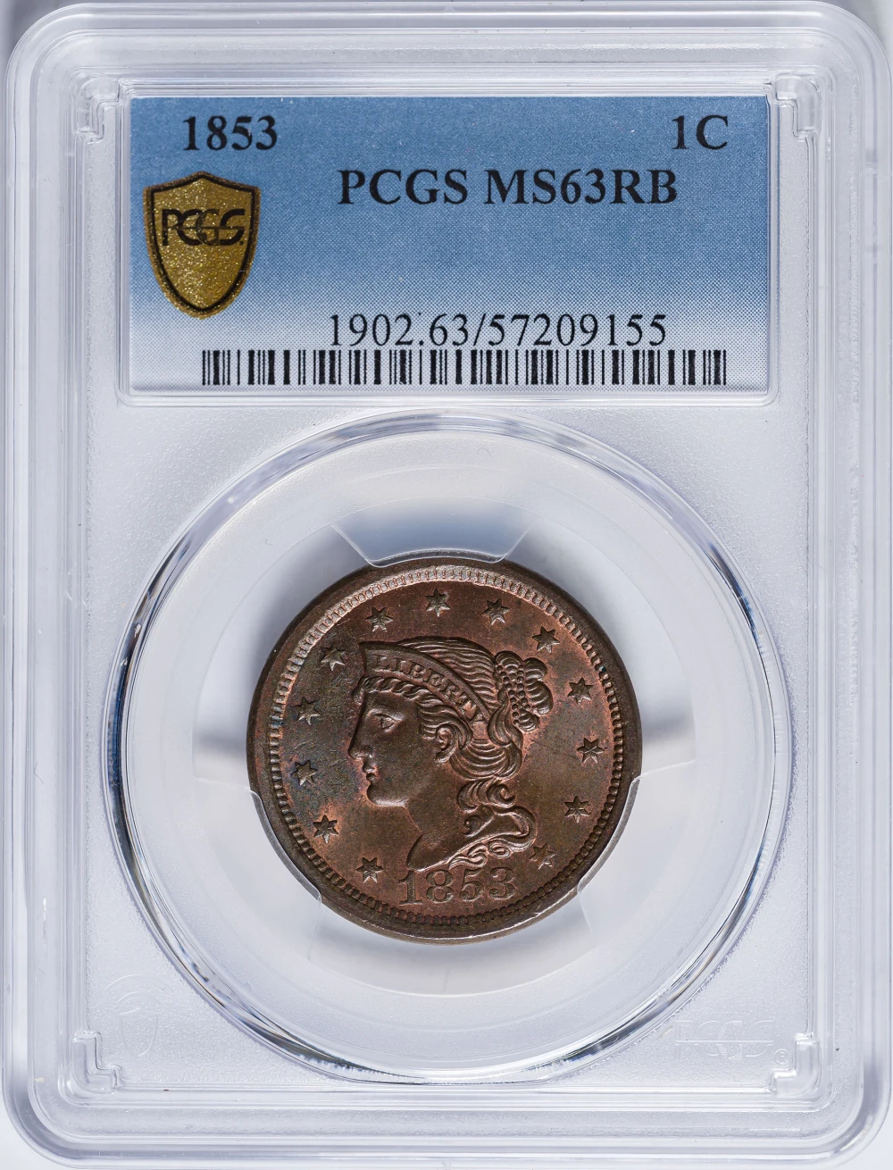 PCGS MS-63 RB 1853 Large Cent