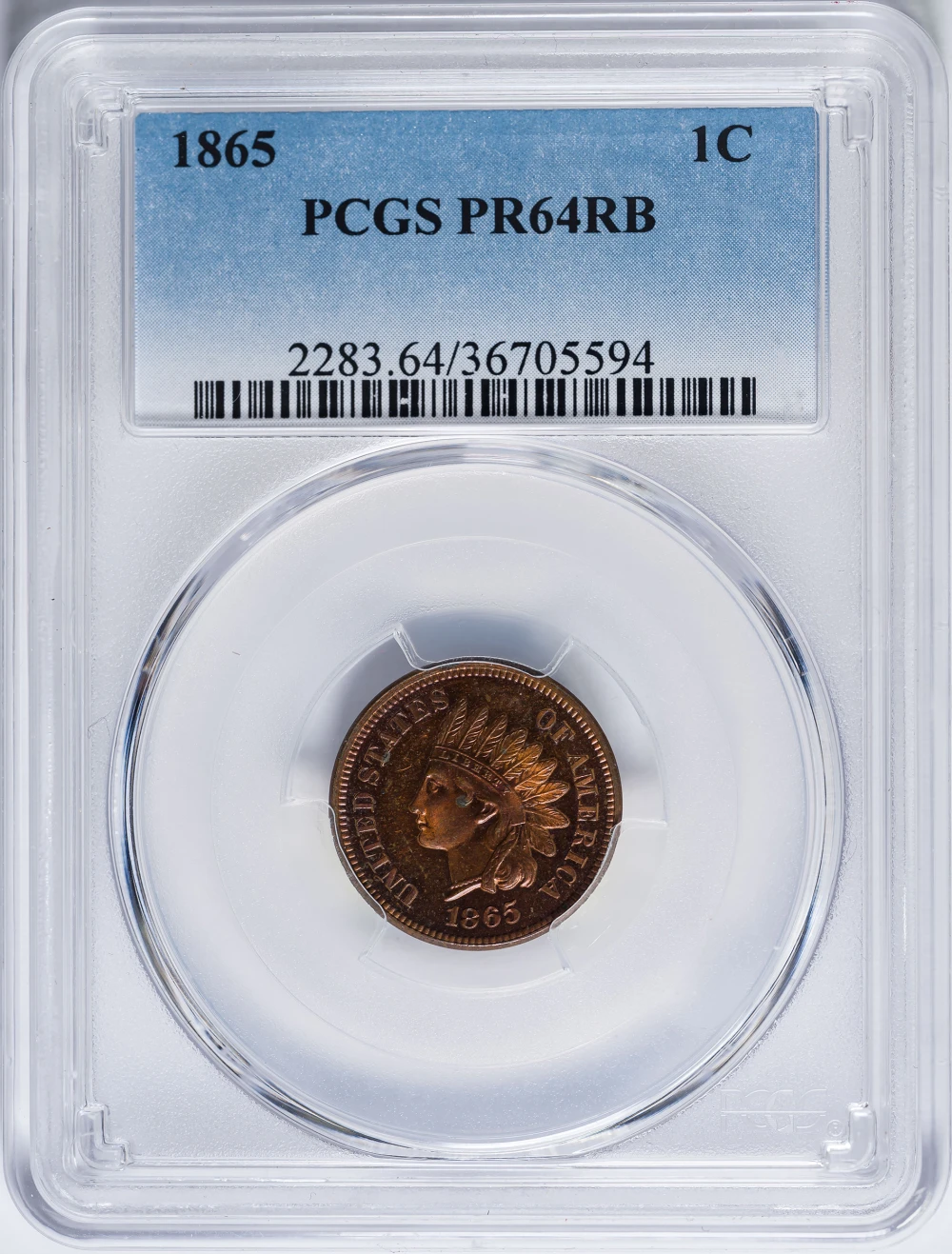 PCGS Proof-64 RB 1865 Indian Cent