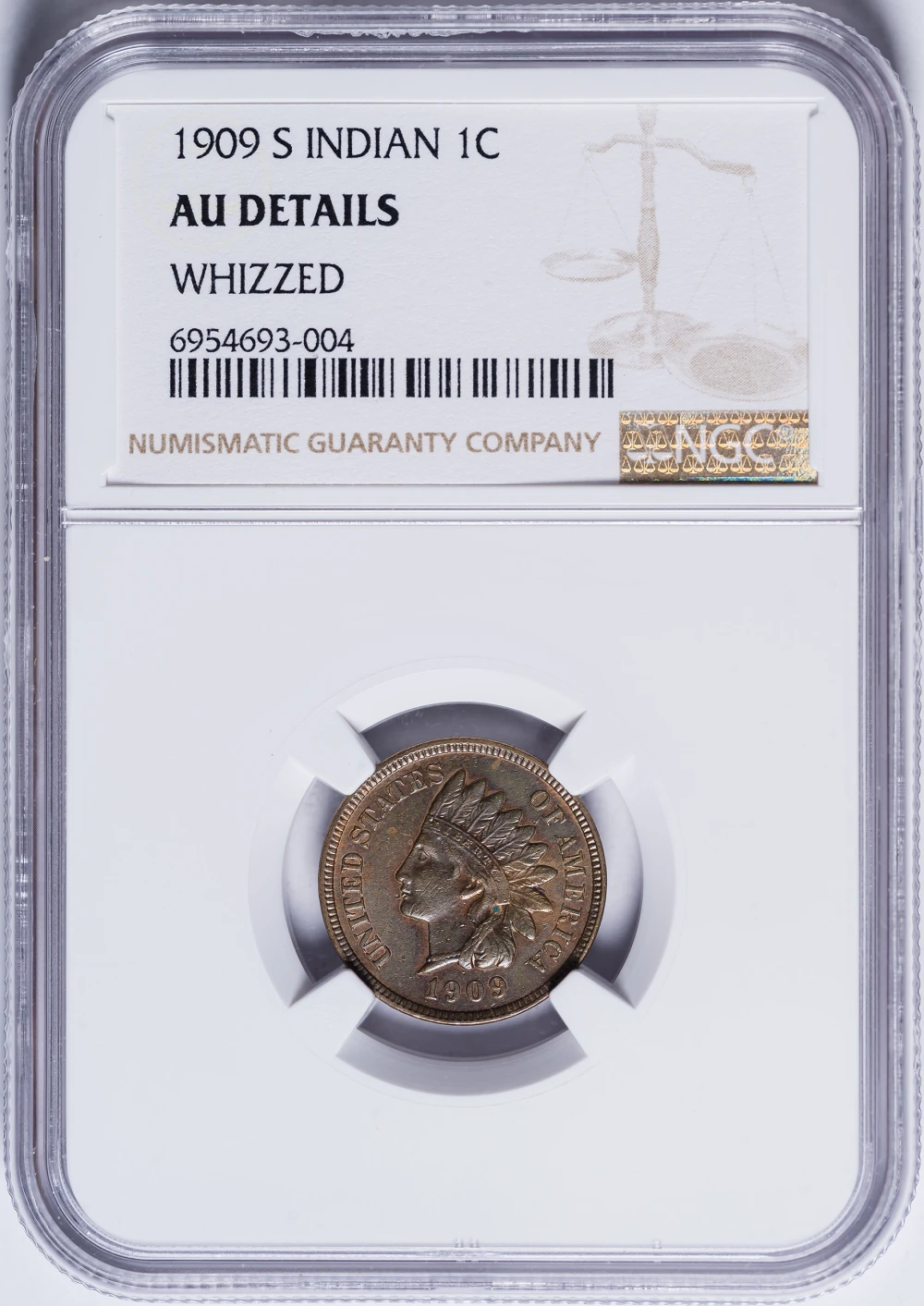 NGC AU Details 1909-S Indian Cent