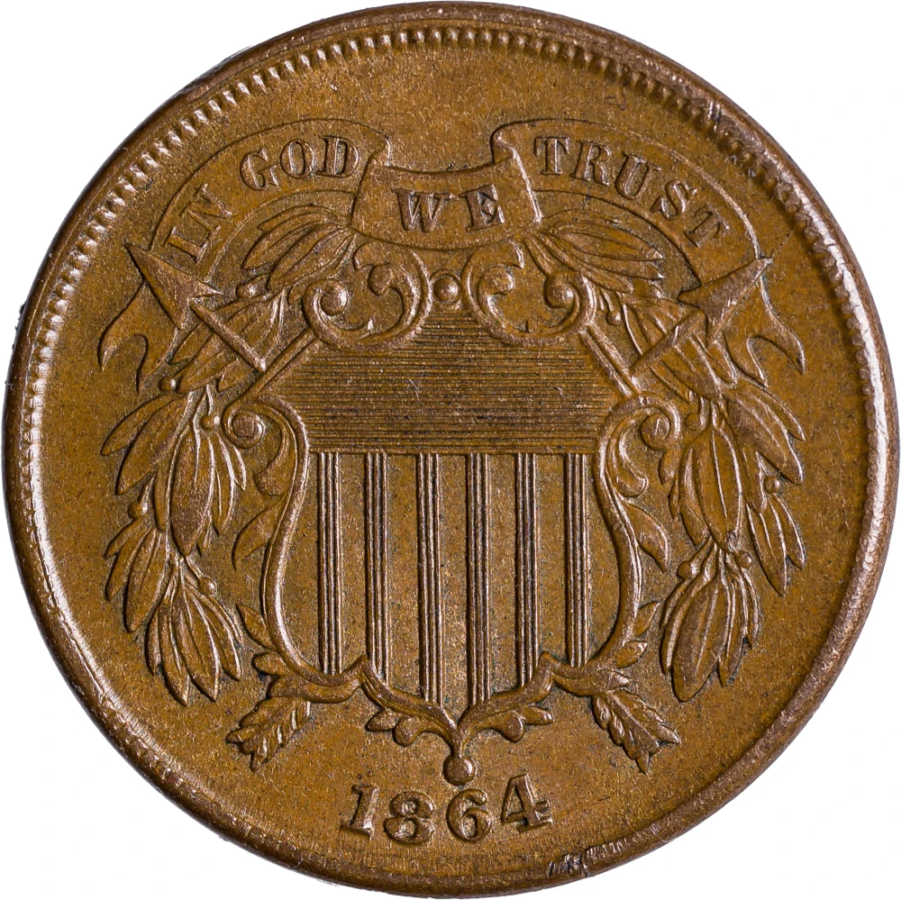 MS-60 BN 1864 Large Motto Two-Cents