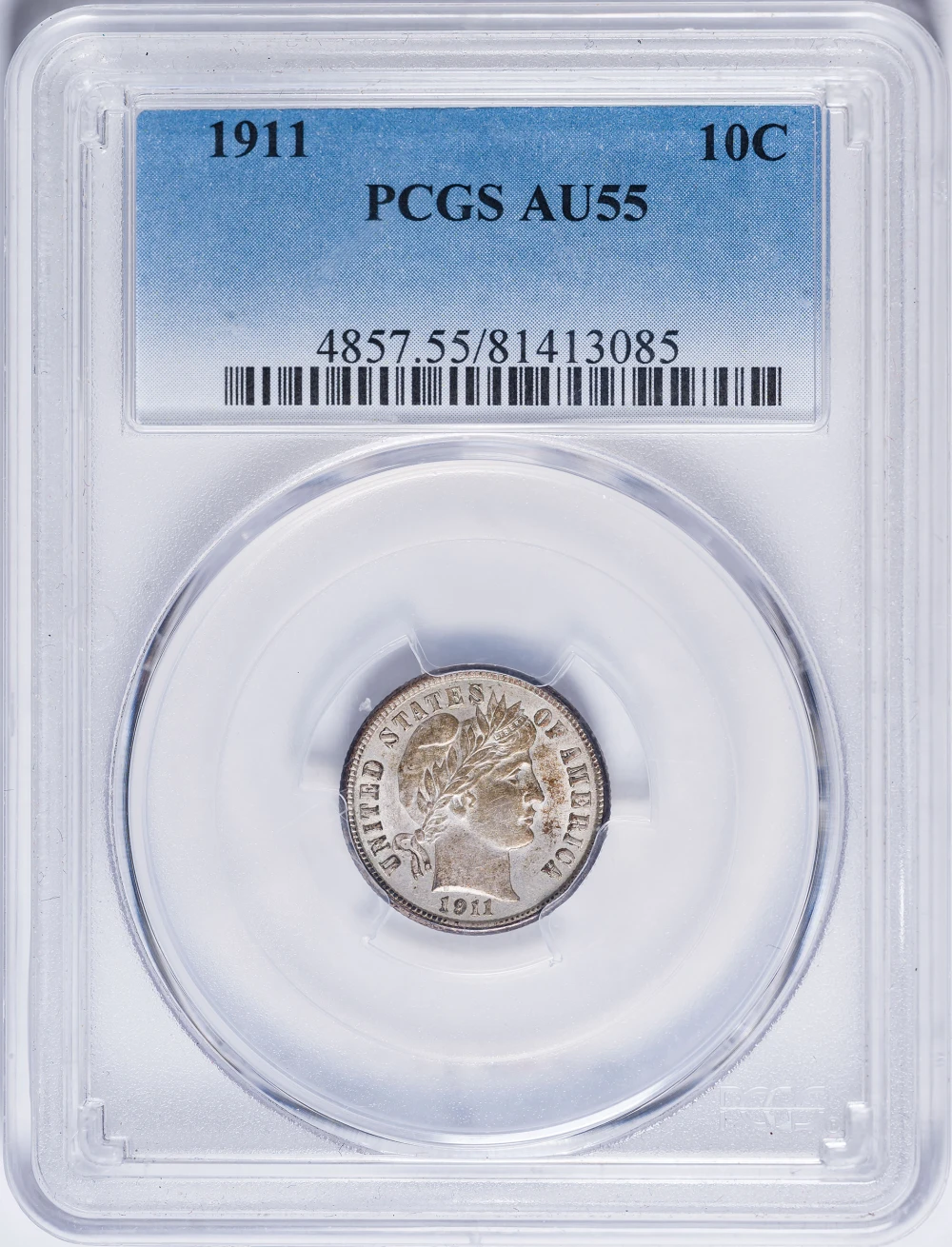 PCGS AU-55 1911 Barber Dime