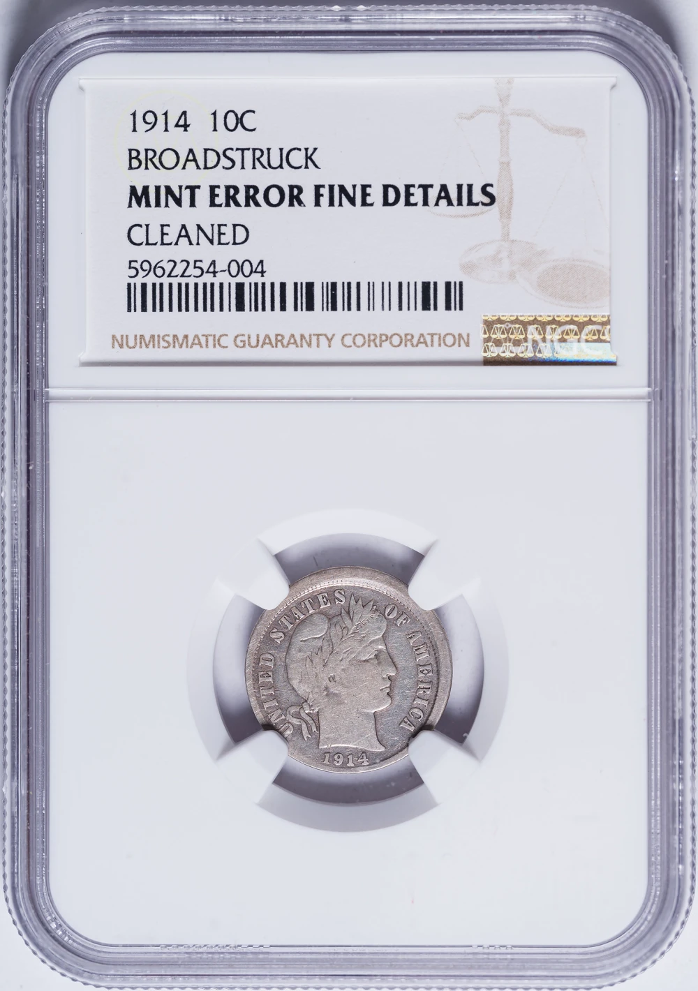 NGC Fine Details 1914 Broadstruck Barber Dime