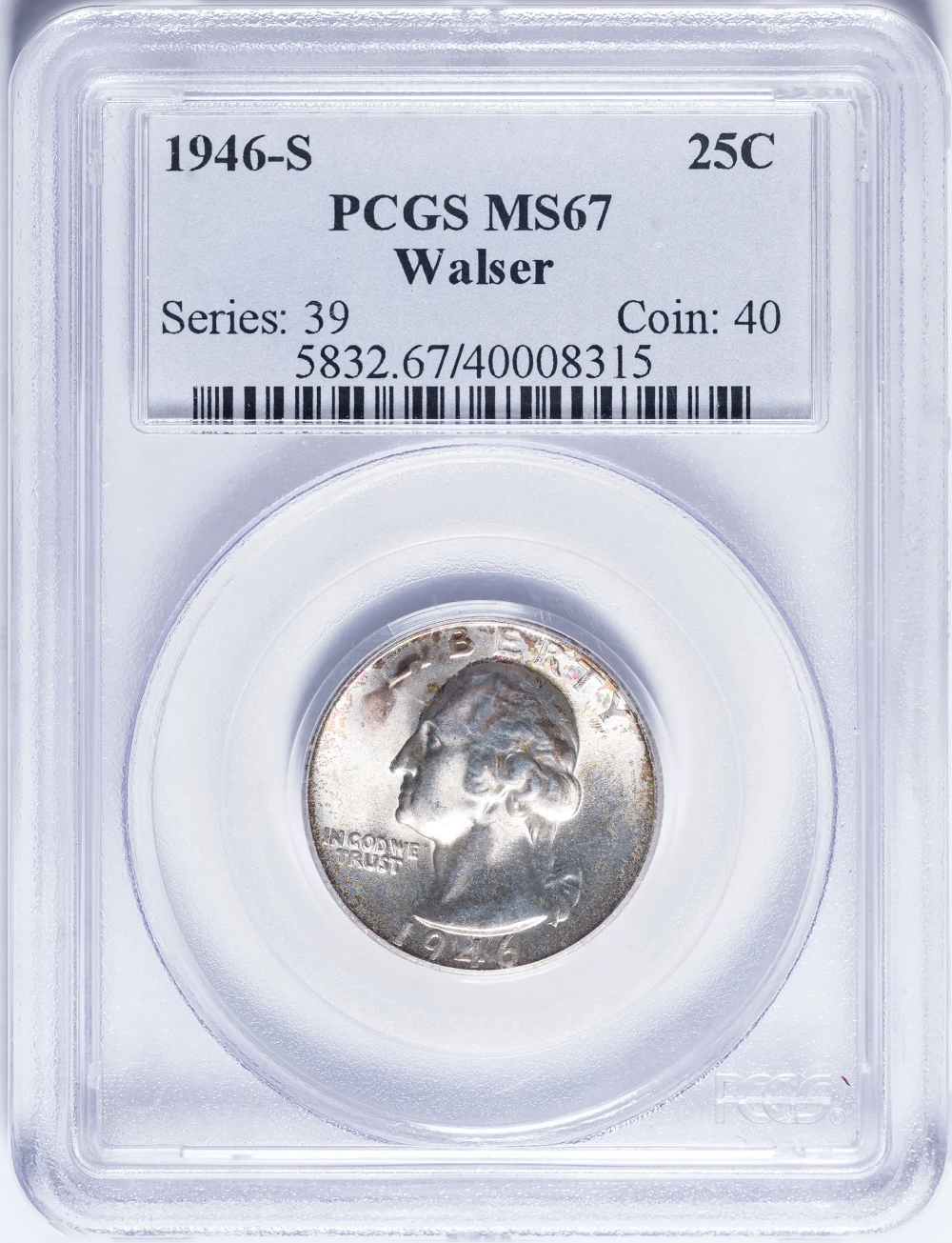 PCGS MS-67 1946-S Washington Quarter