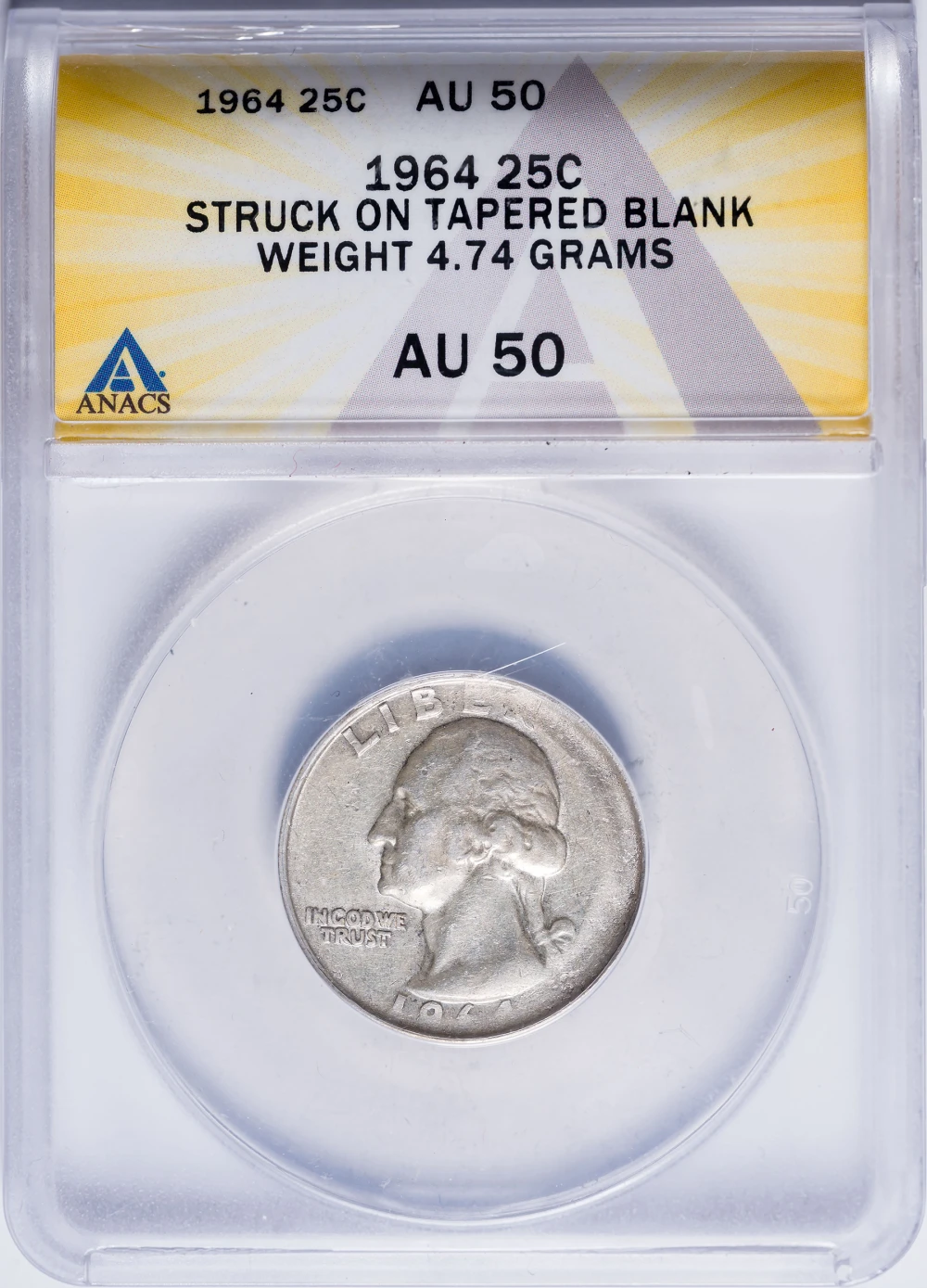 ANACS AU-50 1964 Washington Quarter Error