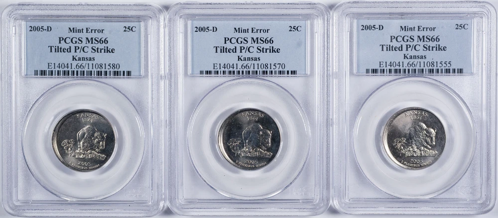 PCGS MS-66 2005-D Kansas Error Trio