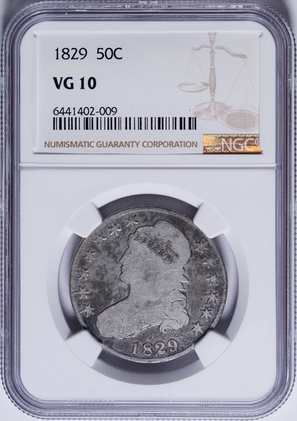 NGC VG-10 1829 Bust Half Dollar