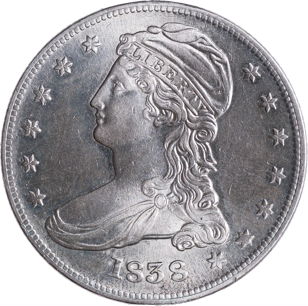AU-58 Details 1838 Reeded Edge Half Dollar