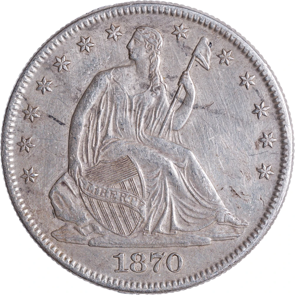 AU-50 Details 1870 Seated Half Dollar