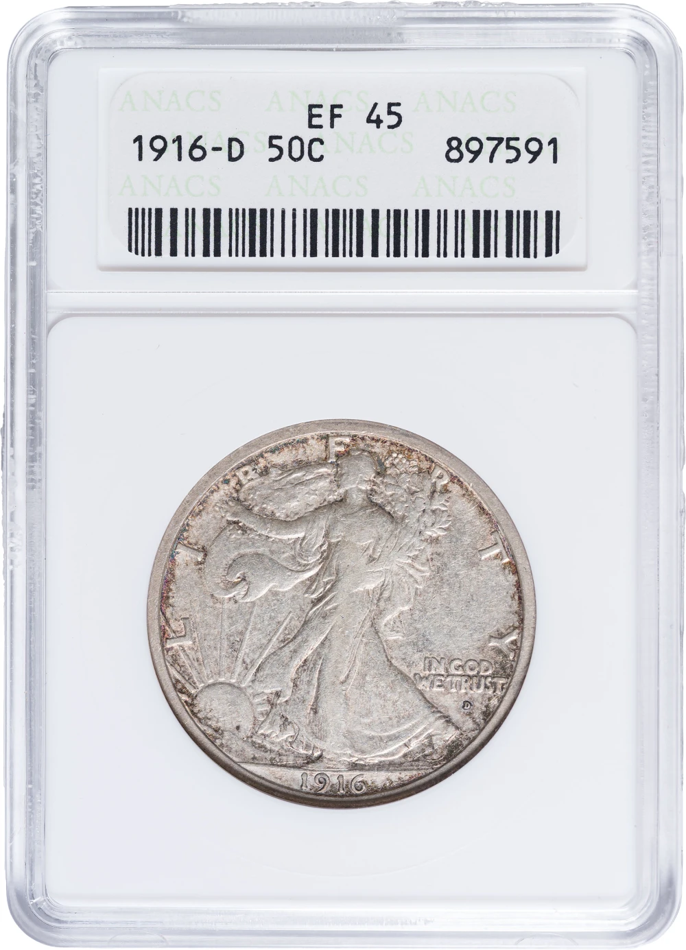 ANACS EF-45 1916-D Walking Liberty Half