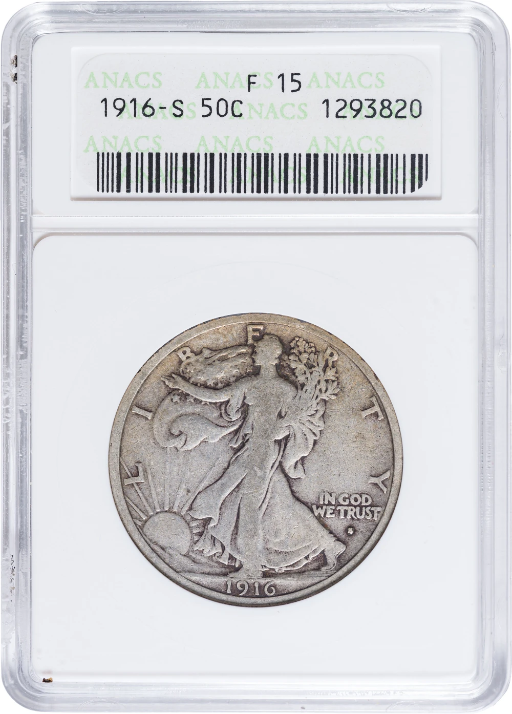 ANACS F-15 1916-S Walking Liberty Half Dollar